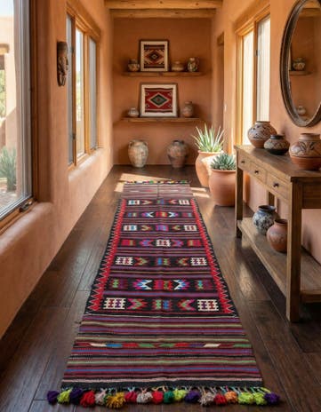 3' x 12' 7 Hand Woven Kilim Fars Wool Runner Rug