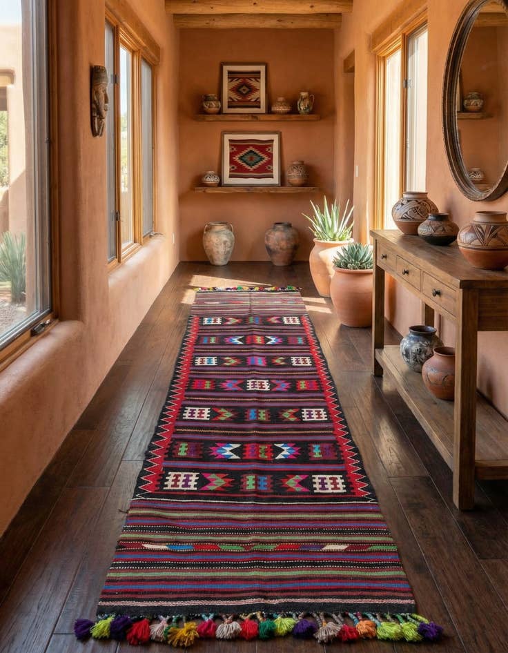 Detail image of 3' x 12' 7  Hand Woven Kilim Fars Wool Runner Rug