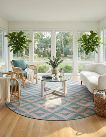 Pink and Aqua Easy-Clean Jill Zarin Napa Indoor / Outdoor Round Rug