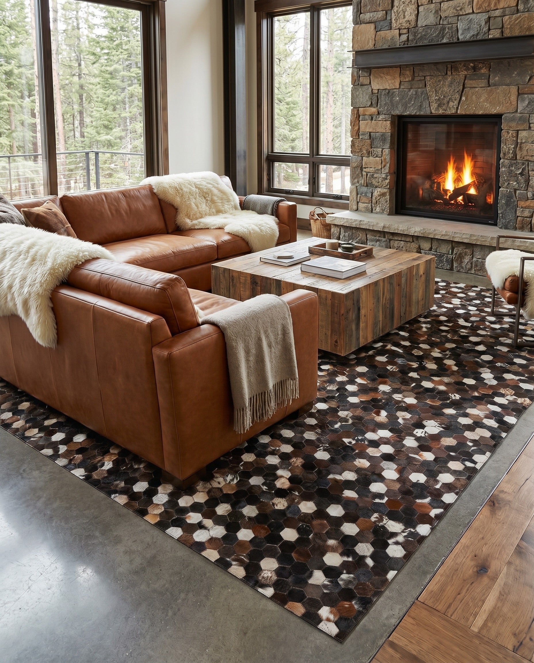 5' x 7' 10 Cowhide Leather Rug