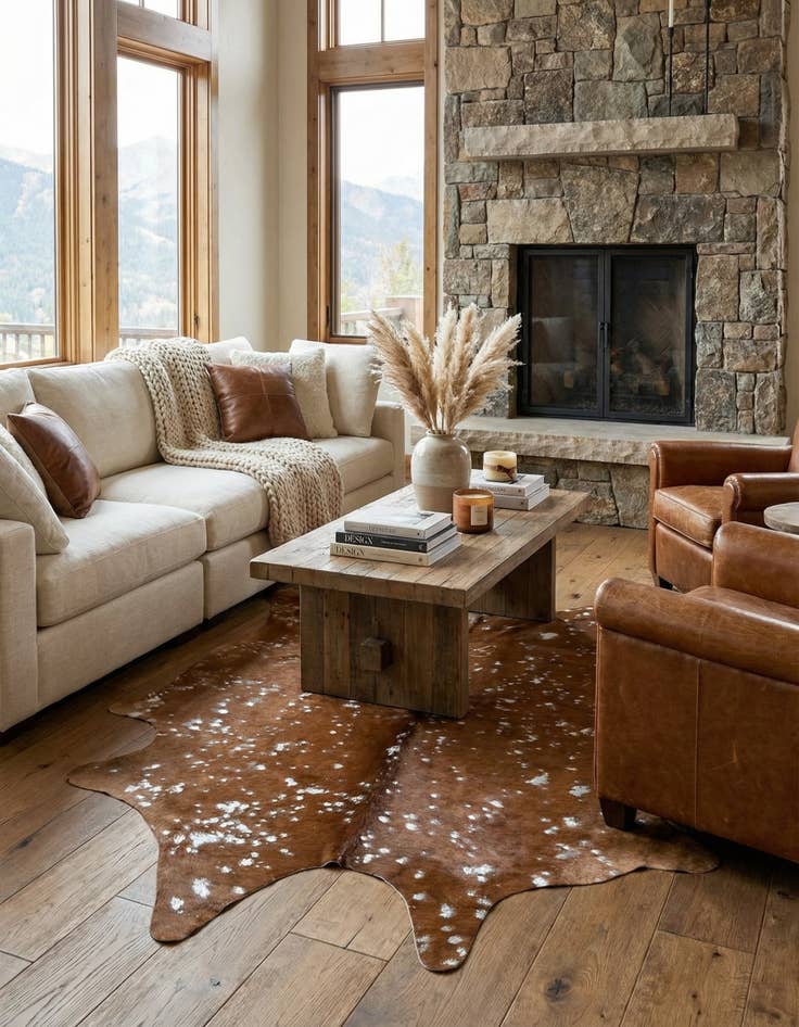 Detail image of  6' 5 x 6' 10 Cowhide Leather Freeform Rug