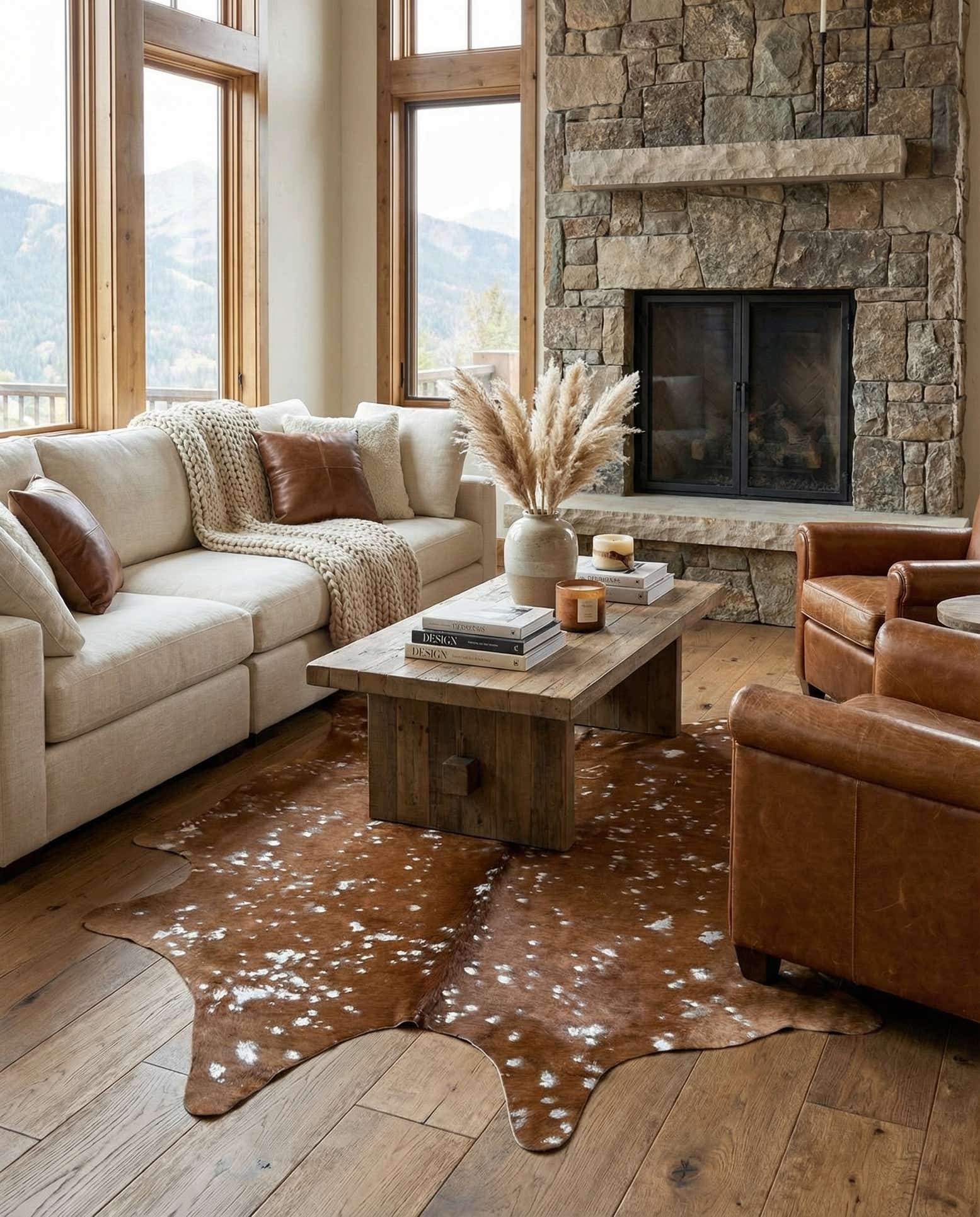 6' 5 x 6' 10 Cowhide Leather Freeform Rug