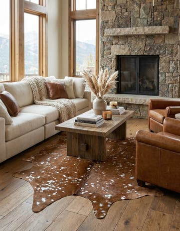 6' 5 x 6' 10 Cowhide Leather Freeform Rug