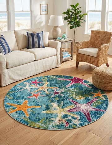 Navy Blue Washable Amalfi Round Rug