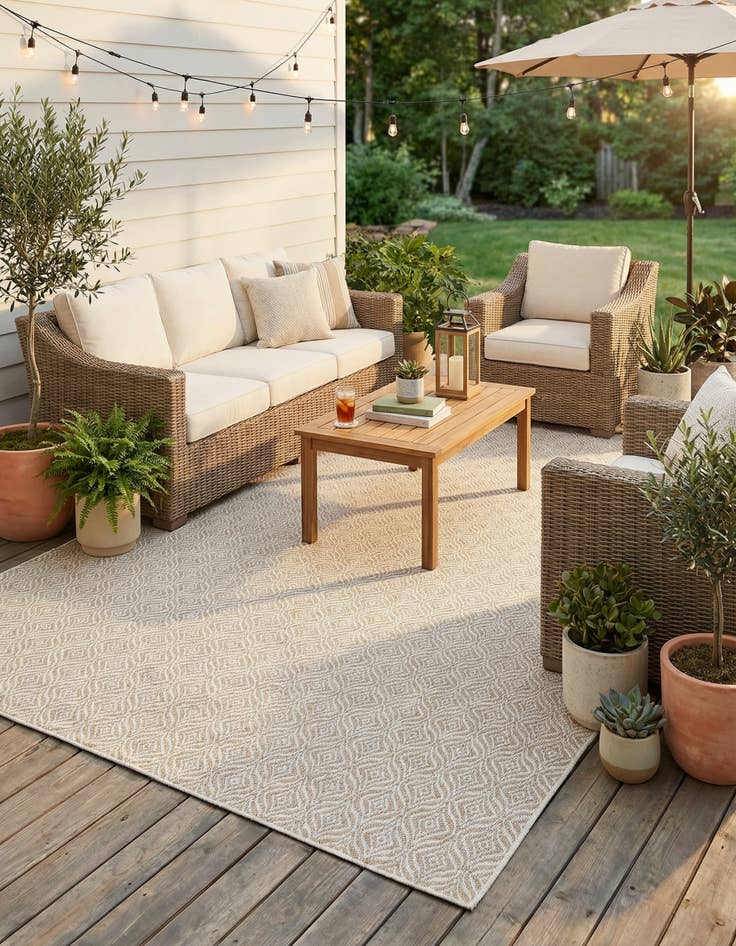 Detail image of 7' 10 x 11' Easy-Clean Trellis Indoor / Outdoor Rug