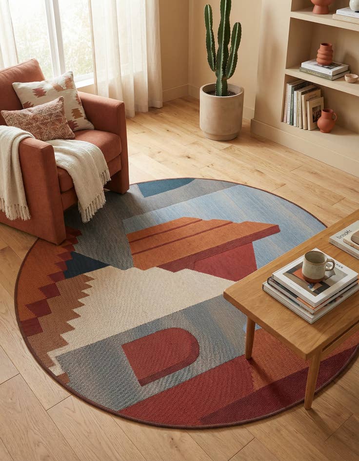 Detail image of  4' x 4'  Washable Modern Indoor / Outdoor Round Rug