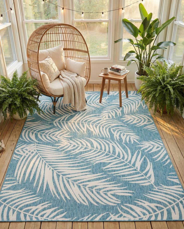 Detail image of 9' x 12' Easy-Clean Botanical Indoor / Outdoor Rug