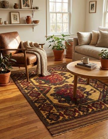 4' 3 x 6' 2 Hand Knotted Sumak Wool Rug