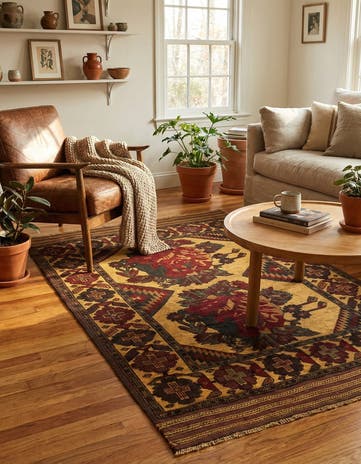 4' 3 x 6' 2 Hand Knotted Sumak Wool Rug