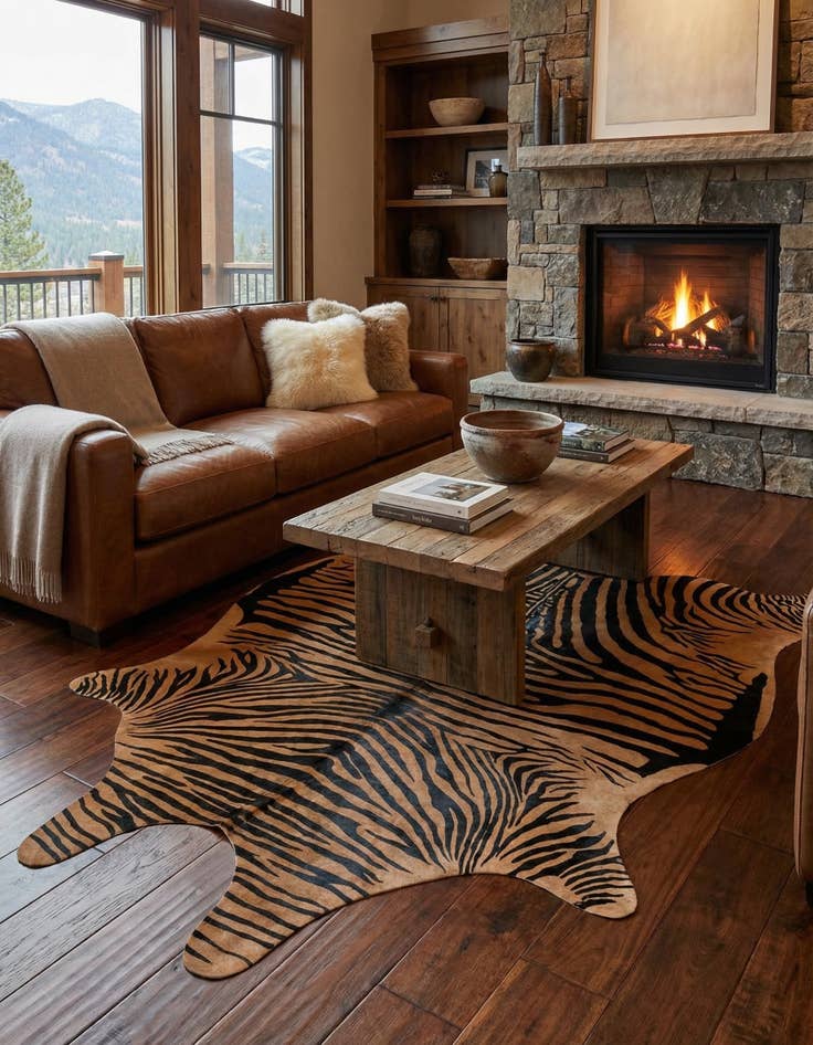 Detail image of 6' 5 x 7' Cowhide Leather Freeform Rug