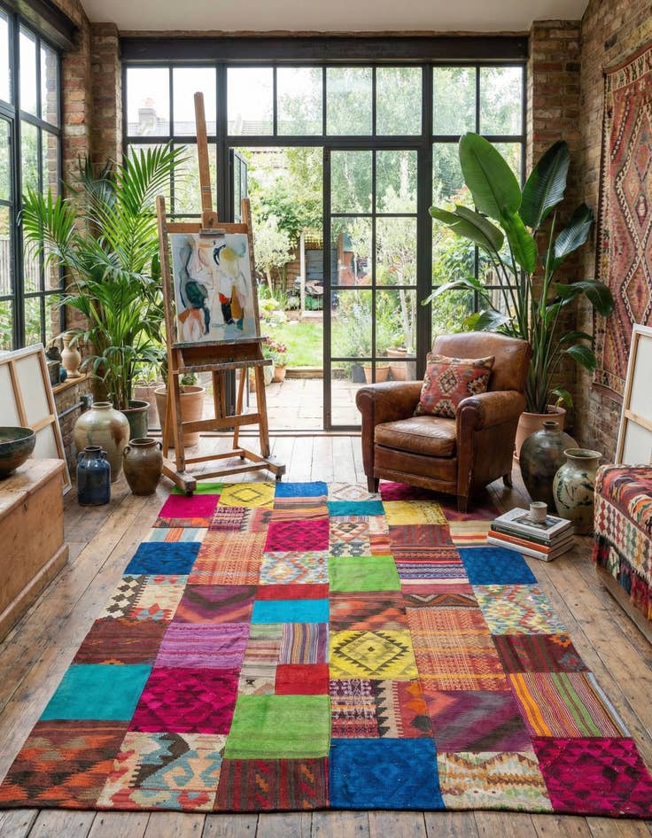 Detail image of 6' 9 x 9' 8  Hand Woven Kilim Patchwork Wool Rug