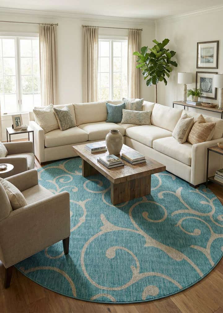 13' x 13' Easy-Clean Botanical Indoor / Outdoor Round Rug