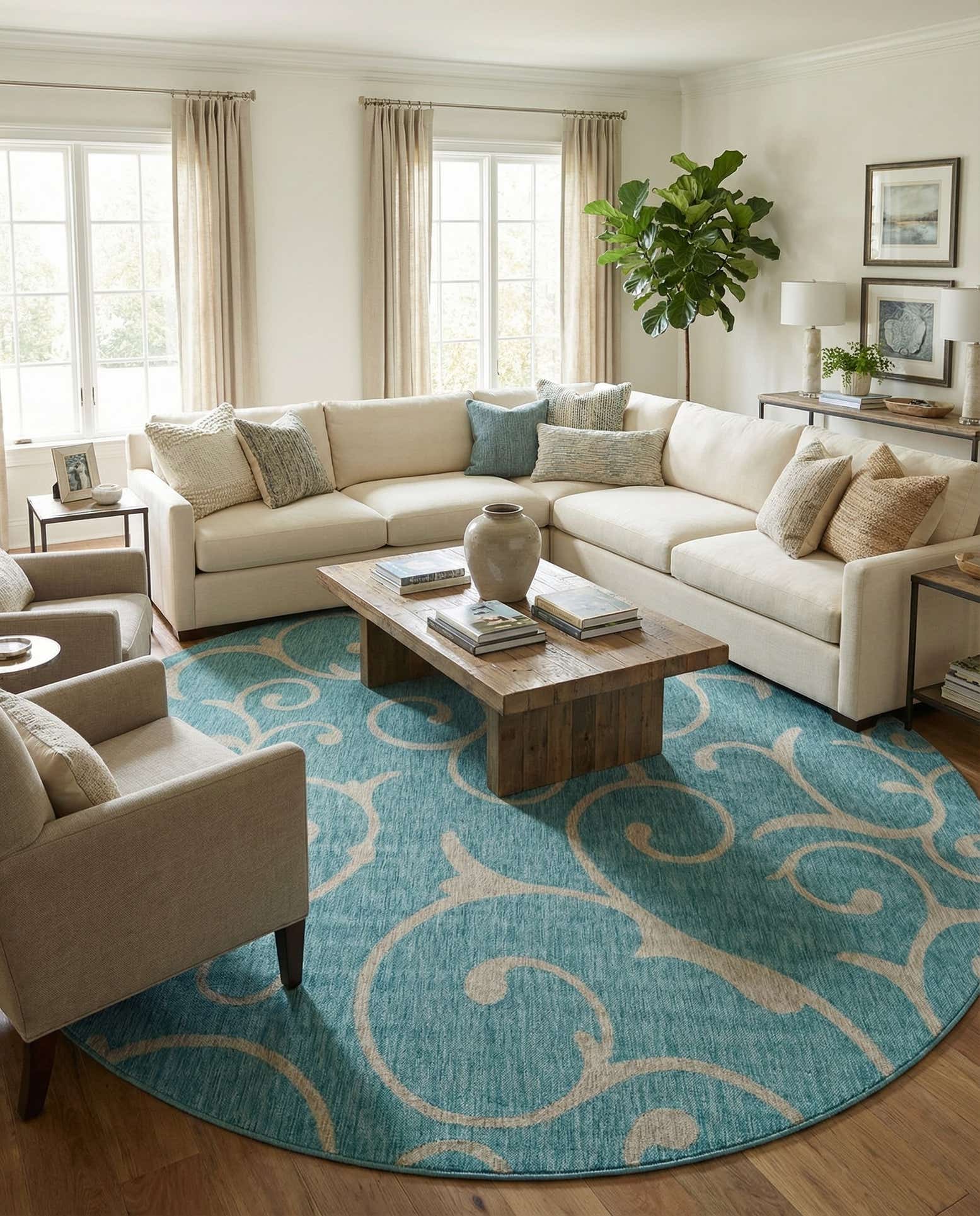 13' x 13' Easy-Clean Botanical Indoor / Outdoor Round Rug