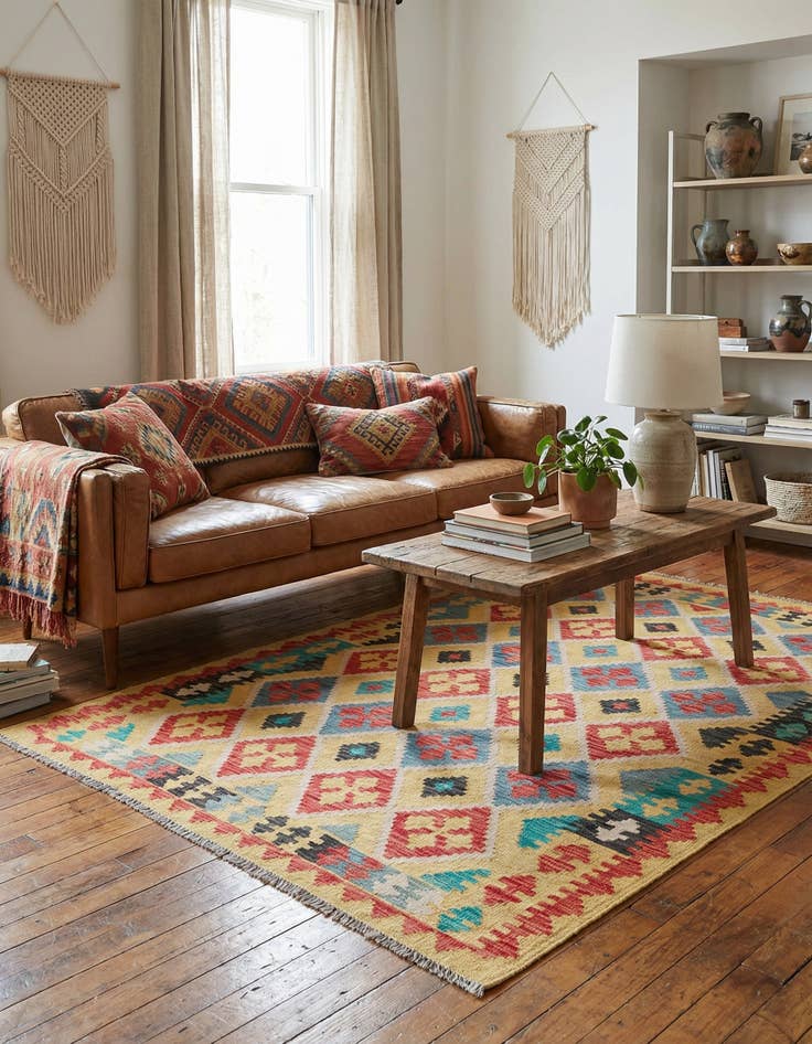 Detail image of 4' 3 x 5' 9  Hand Woven Kilim Maymana Wool Rug