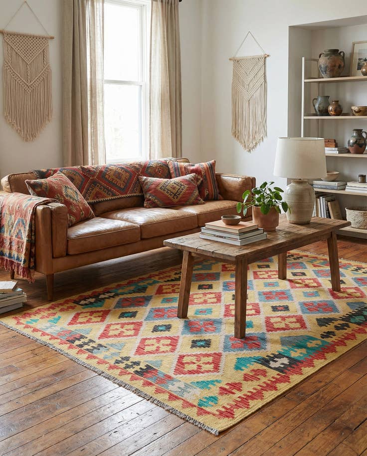 Detail image of 4' 3 x 5' 9 Hand Woven Kilim Maymana Wool Rug
