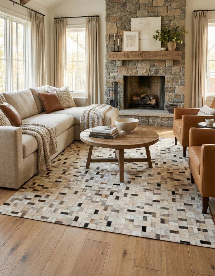 Detail image of 5' 3 x 7' 5 Cowhide Stocks Rug