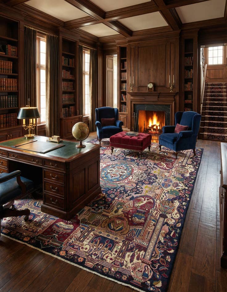 Detail image of  9' 5 x 13'  Hand Knotted Kashan Persian Wool Rug