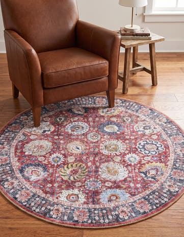 Vintage Red Washable Timeless Round Rug