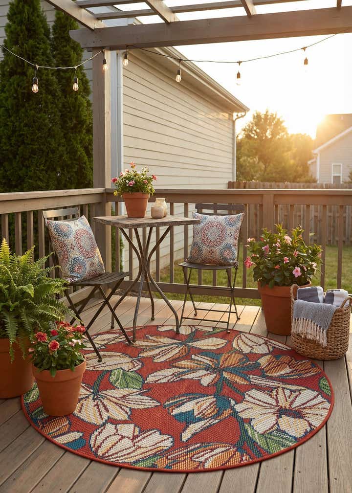 4' x 4' Easy-Clean Baja Indoor / Outdoor Round Rug