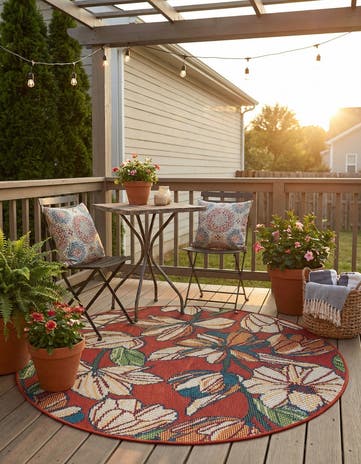 Rust Red Easy-Clean Baja Indoor / Outdoor Round Rug