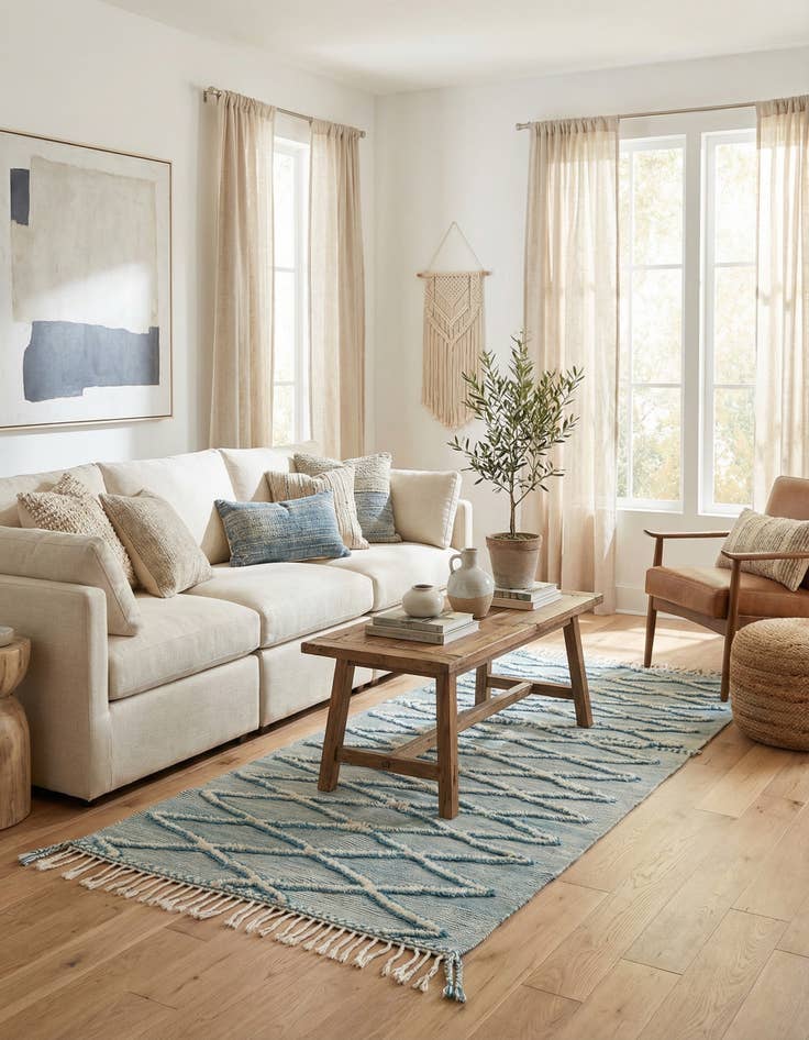 Detail image of 4' 8 x 9' 7  Hand Knotted Moroccan Wool Runner Rug