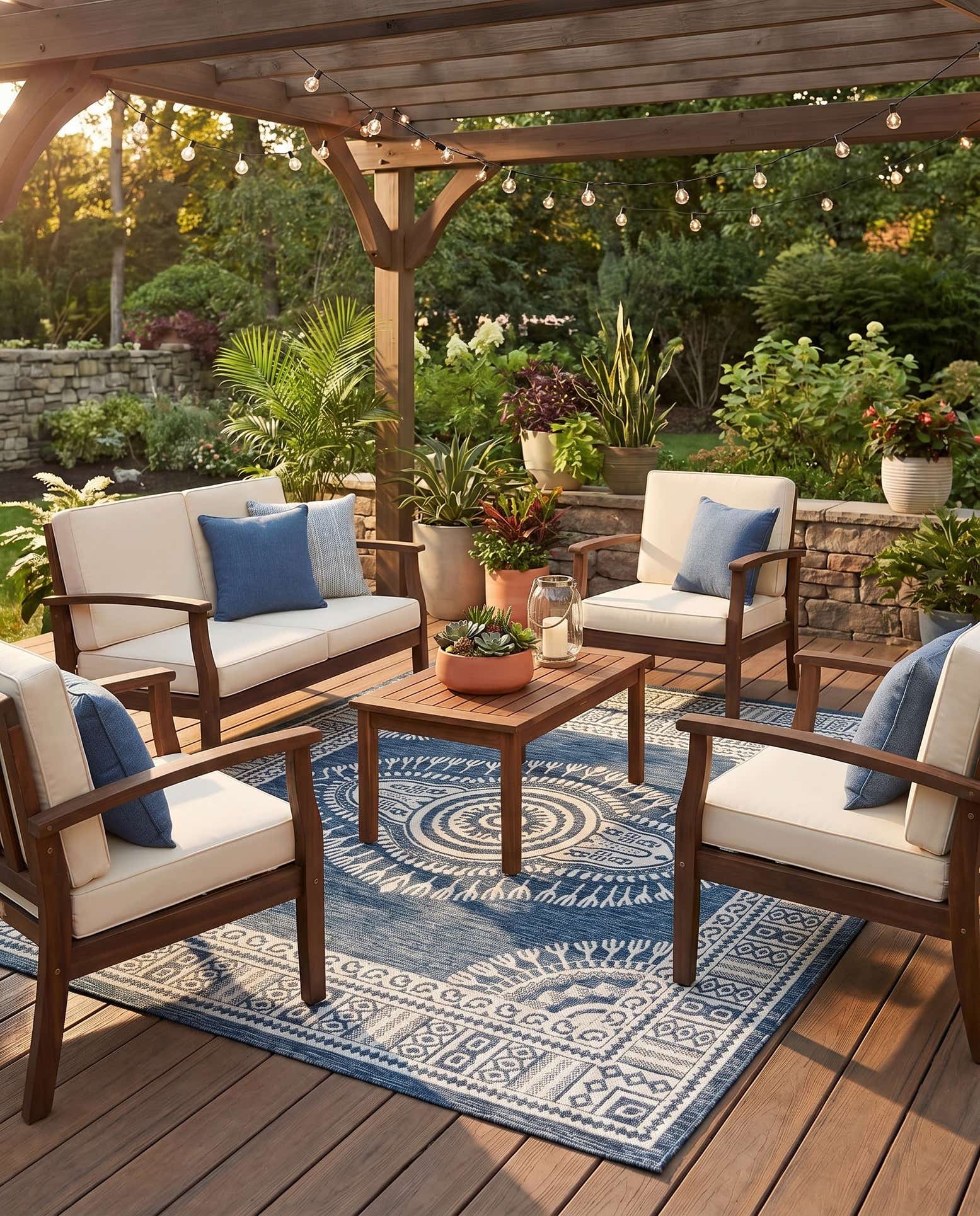 7' 10 x 7' 10 Easy-Clean Traditional Indoor / Outdoor Square Rug