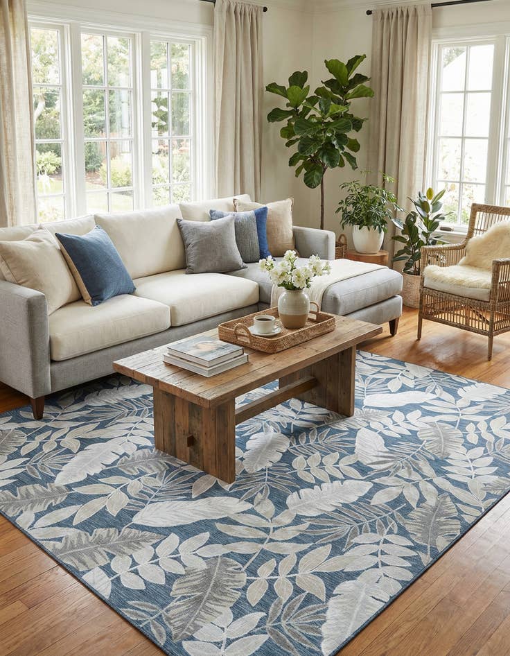 Detail image of  9' 9 x 12'  Washable Botanical Indoor / Outdoor Rug
