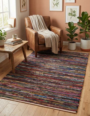 Multi Black Hand Woven Chindi Cotton Rug