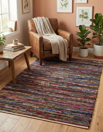 Multi Black Hand Woven Chindi Cotton Rug