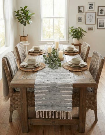 Light Gray Hand Woven Chindi Cotton Table Runner Rug