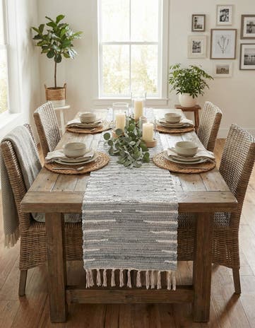 Light Gray Hand Woven Chindi Cotton Table Runner Rug