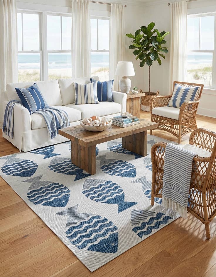 Detail image of 6' x 6'  Washable Coastal Indoor / Outdoor Square Rug