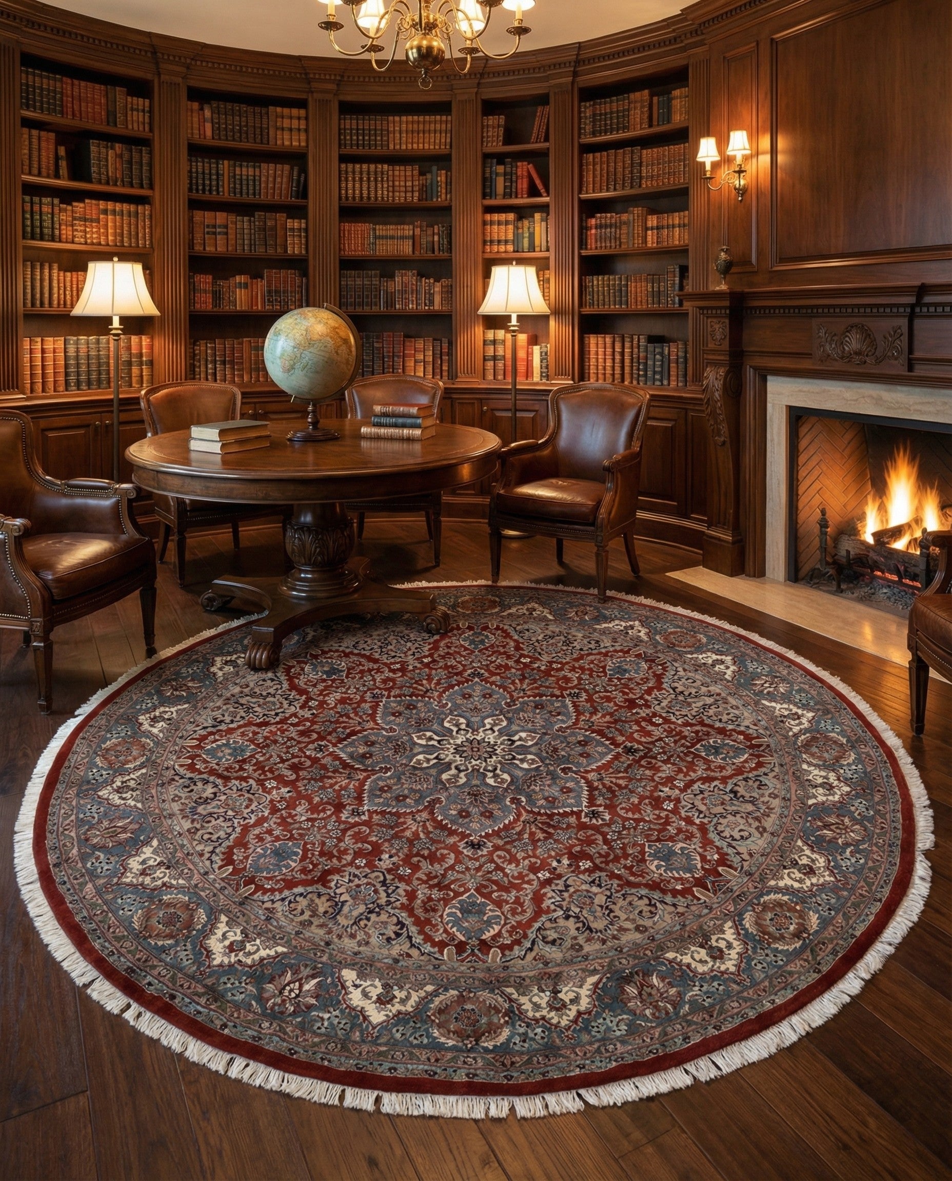 Terracotta 9' x 9' Hand Knotted Shiraz Oriental Wool Round Rug