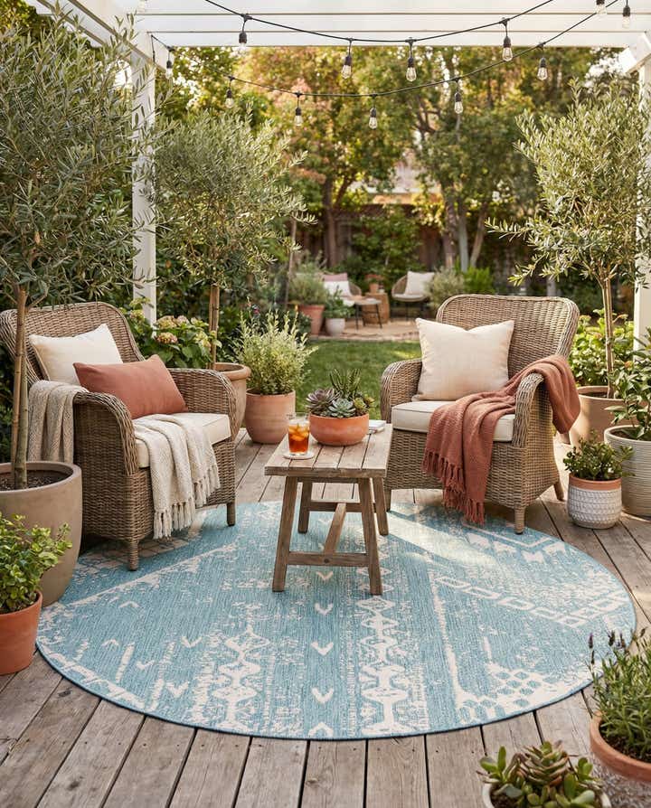 6' x 6' Easy-Clean Bohemian Indoor / Outdoor Round Rug