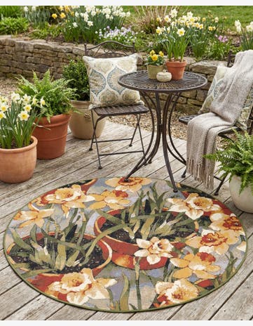 4' x 4' Easy-Clean Botanical Indoor / Outdoor Round Rug