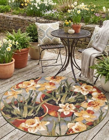 4' x 4' Easy-Clean Botanical Indoor / Outdoor Round Rug