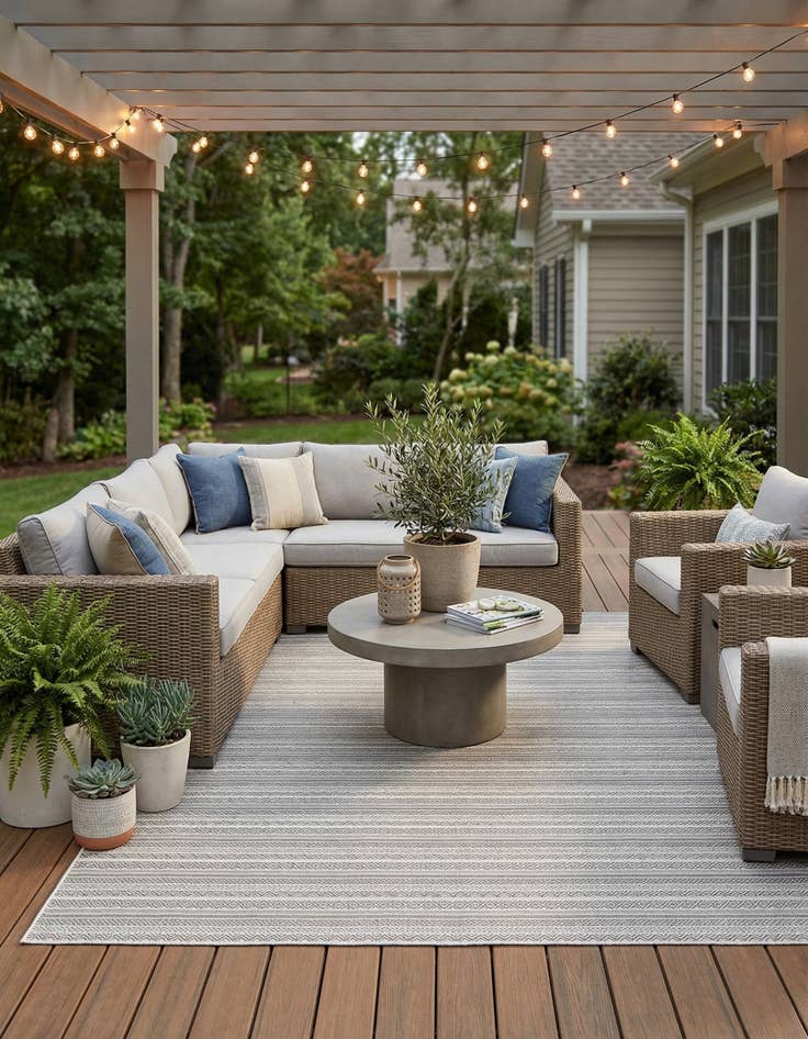 Detail image of 10' x 13' Easy-Clean Striped Indoor / Outdoor Rug