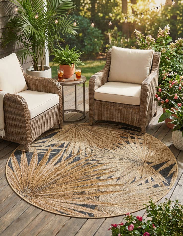 Detail image of 4' x 4'  Washable Botanical Indoor / Outdoor Round Rug