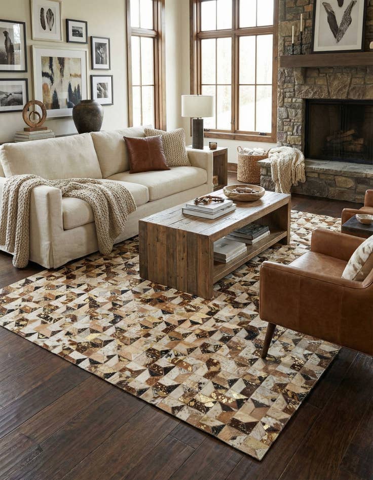 Detail image of  5' 2 x 8' Cowhide - Patchwork Rug