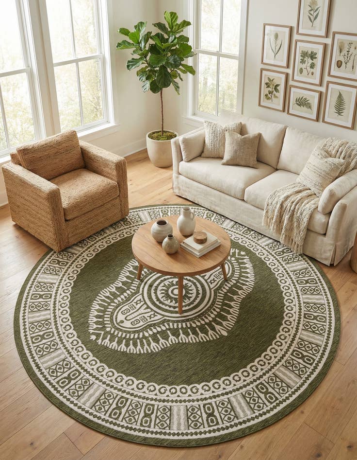 Detail image of 12' x 12'  Washable Traditional Indoor / Outdoor Round Rug