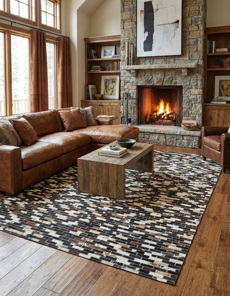 Detail image of 5' x 7' 10 Cowhide Leather Rug