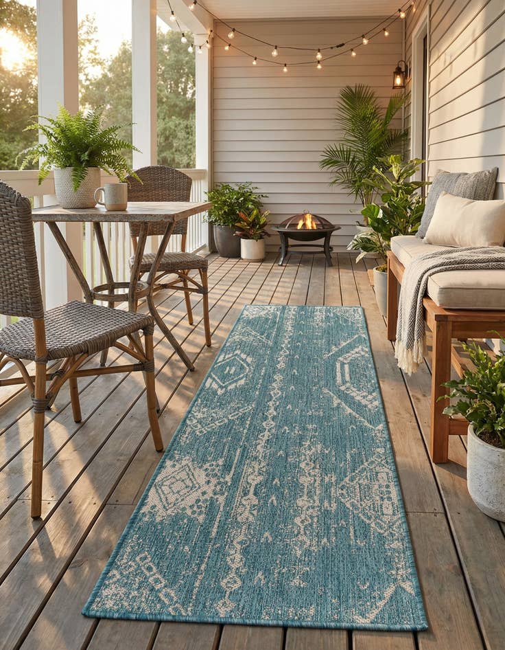 Detail image of 2' x 6'  Washable Bohemian Indoor / Outdoor Runner Rug