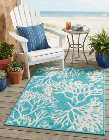 Teal Easy-Clean Coastal Indoor / Outdoor Rug