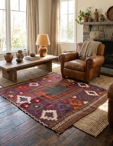 4' 2 x 4' 4 Hand Woven Kilim Fars Wool Square Rug