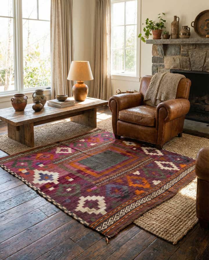 4' 2 x 4' 4 Hand Woven Kilim Fars Wool Square Rug