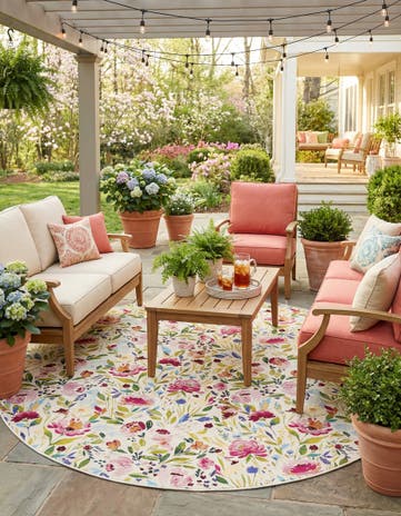 10' x 10' Easy-Clean Botanical Indoor / Outdoor Round Rug