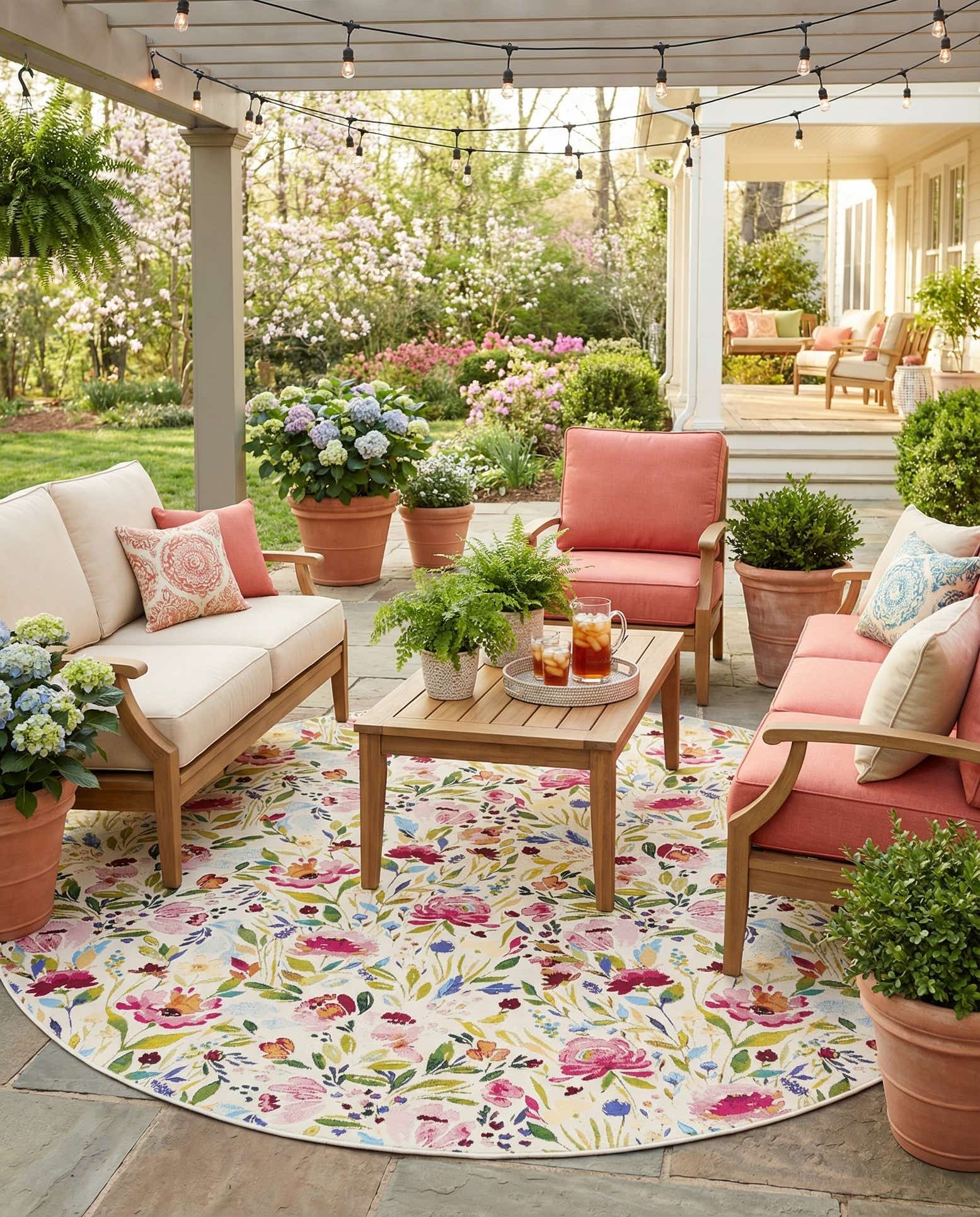 10' x 10' Easy-Clean Botanical Indoor / Outdoor Round Rug