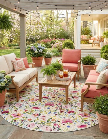 10' x 10' Easy-Clean Botanical Indoor / Outdoor Round Rug