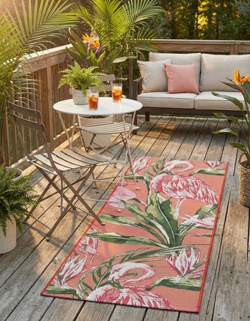 Coral Easy-Clean Botanical Indoor / Outdoor Runner Rug