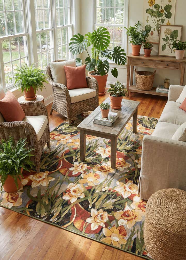 7' 10 x 10' Easy-Clean Botanical Indoor / Outdoor Rug